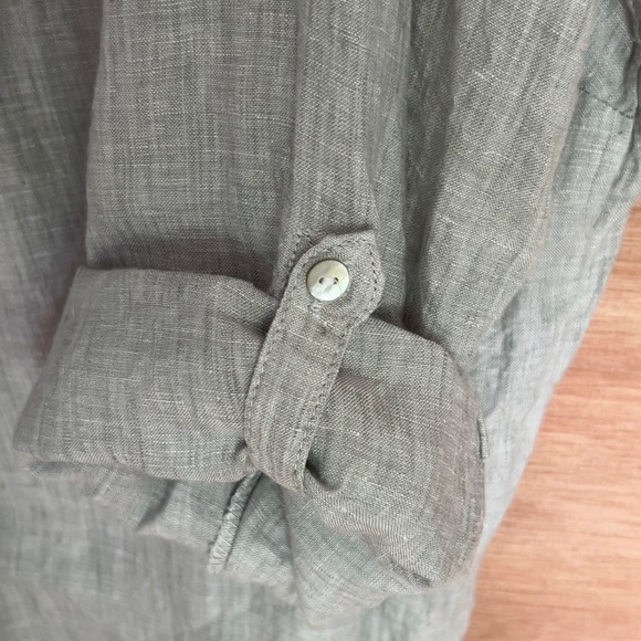 Sigrid Olsen 100% linen button up shirt 2X green roll tab sleeves minimalist - Picture 2 of 6